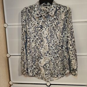 LIVERPOOLWomen's Button Closure Snakeskin Print Long Sleeve Blouse Shirt Top